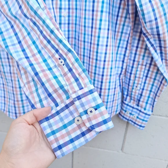 UNTUCKit | Wrinkle-Free Barone Shirt in Blue With Orange & Teal Check Size M - Picture 4 of 7